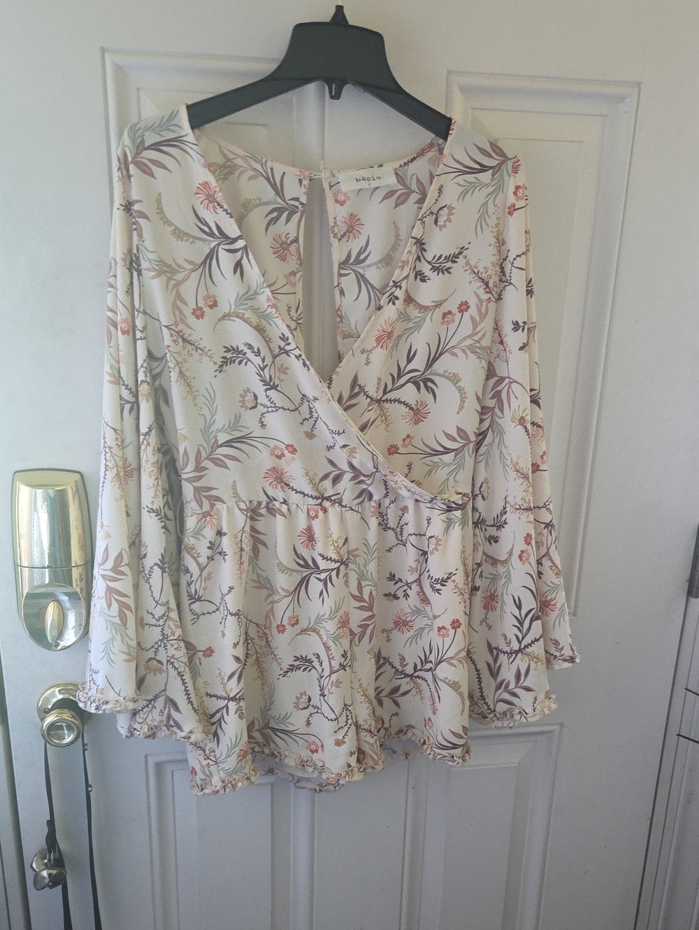 Rails Cream Floral Wrap Romper with Bell Sleeves